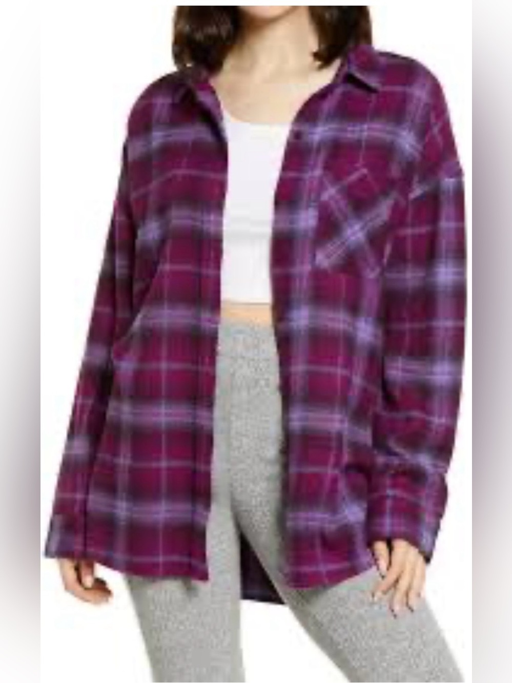 Nordstrom Brass Plum Jess boyfriend plaid button down flannel shirt